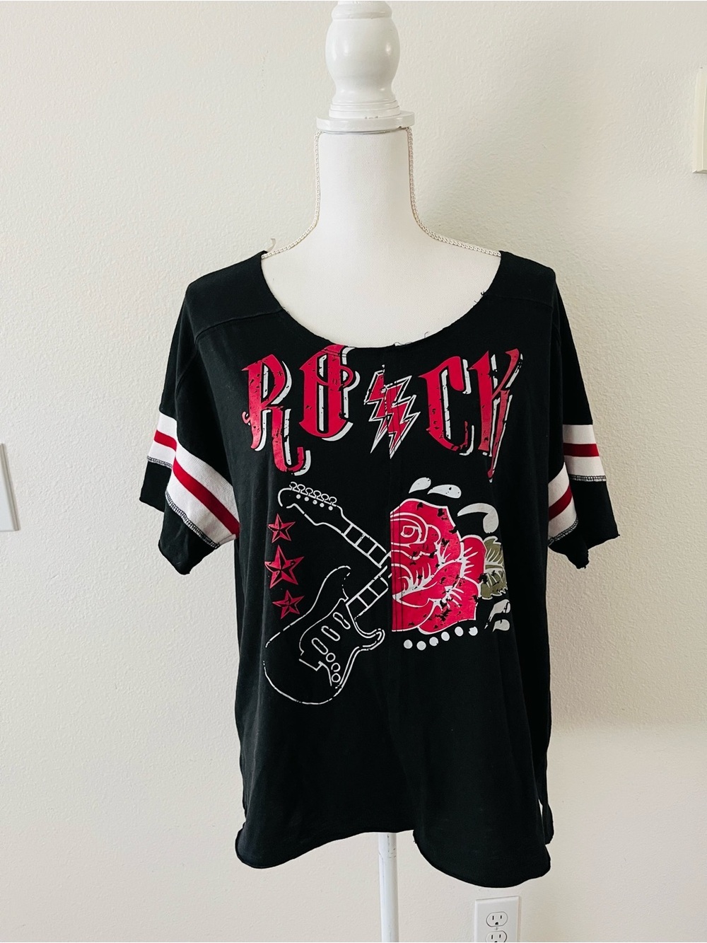 Almost Famous Black Tee with White Logo Print
